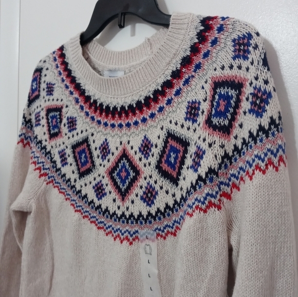 Old Navy Retro 80's Style Fair Isle Nordic  Long Sleeve Metallic knit Sweater - Picture 8 of 9